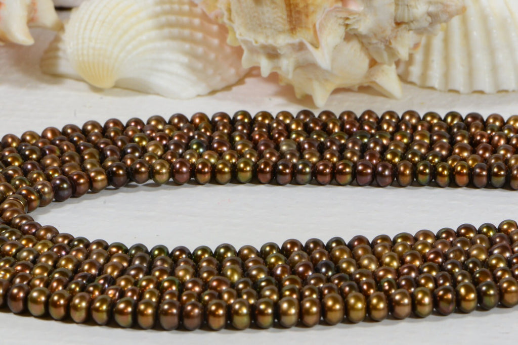Freshwater Pearl 4.8x3.4mm Brown Gold Pearl Jewelry Making Supplies