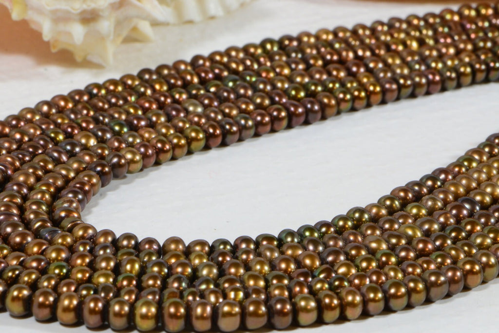 Freshwater Pearl 4.8x3.4mm Brown Gold Pearl Jewelry Making Supplies