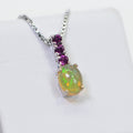 Ethiopian Opal & Garnet Sterling Silver Pendant Necklace