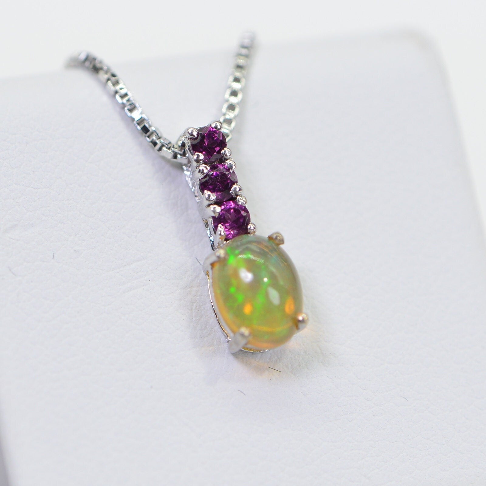 Ethiopian Opal & Garnet Sterling Silver Pendant Necklace