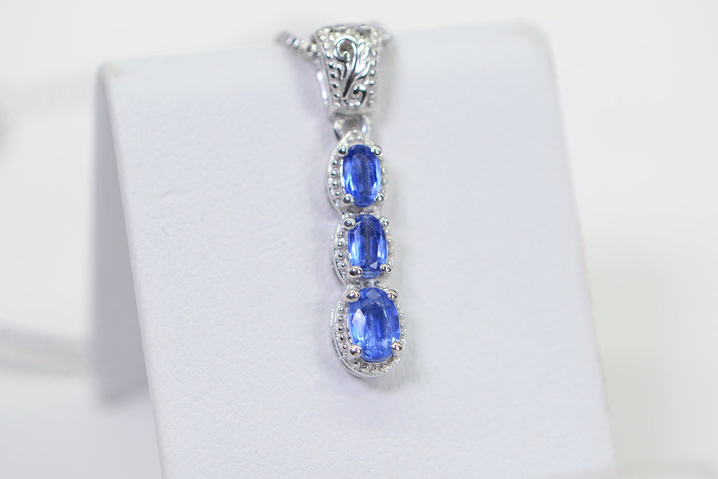 Sapphire Vertical Bar Pendant Necklace: 14K White Gold Over Sterling Silver