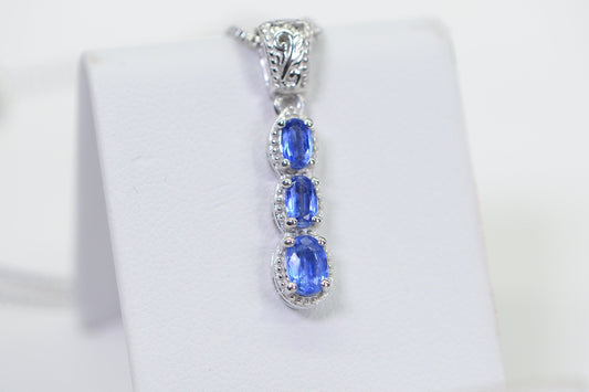 Sapphire Vertical Bar Pendant Necklace: 14K White Gold Over Sterling Silver