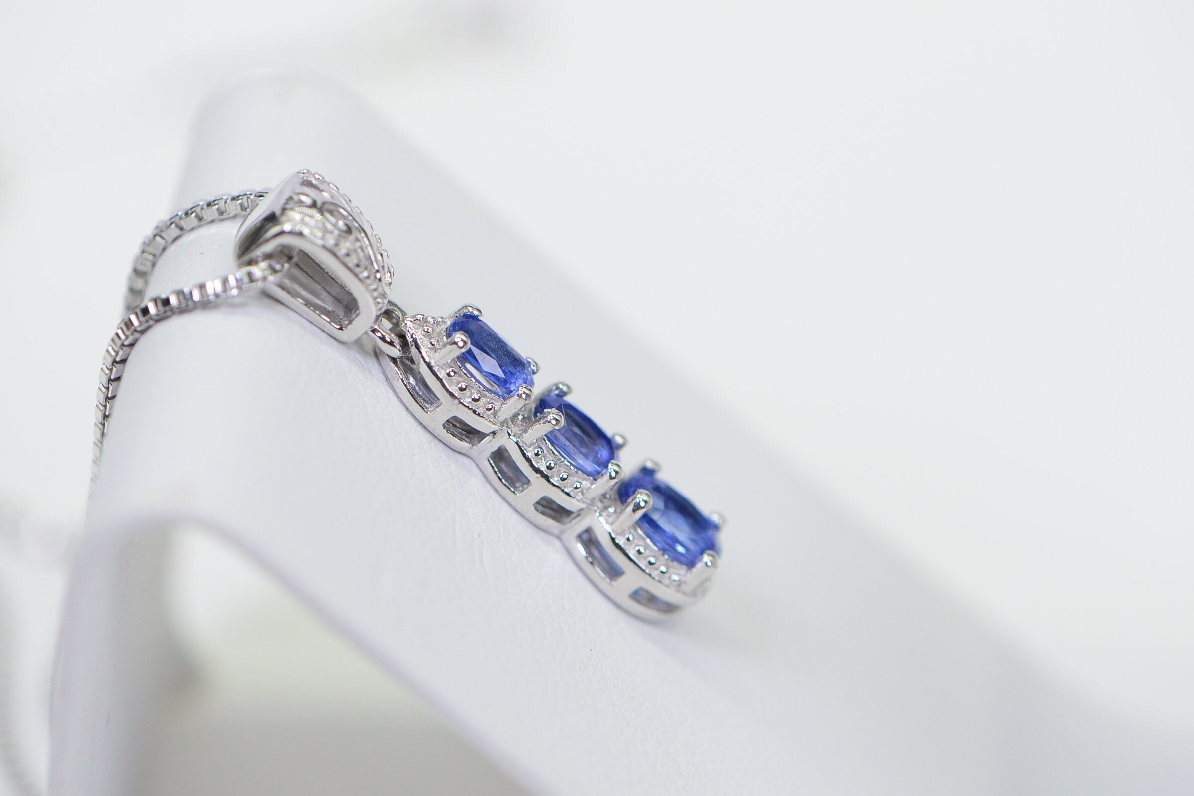 Sapphire Vertical Bar Pendant Necklace: 14K White Gold Over Sterling Silver