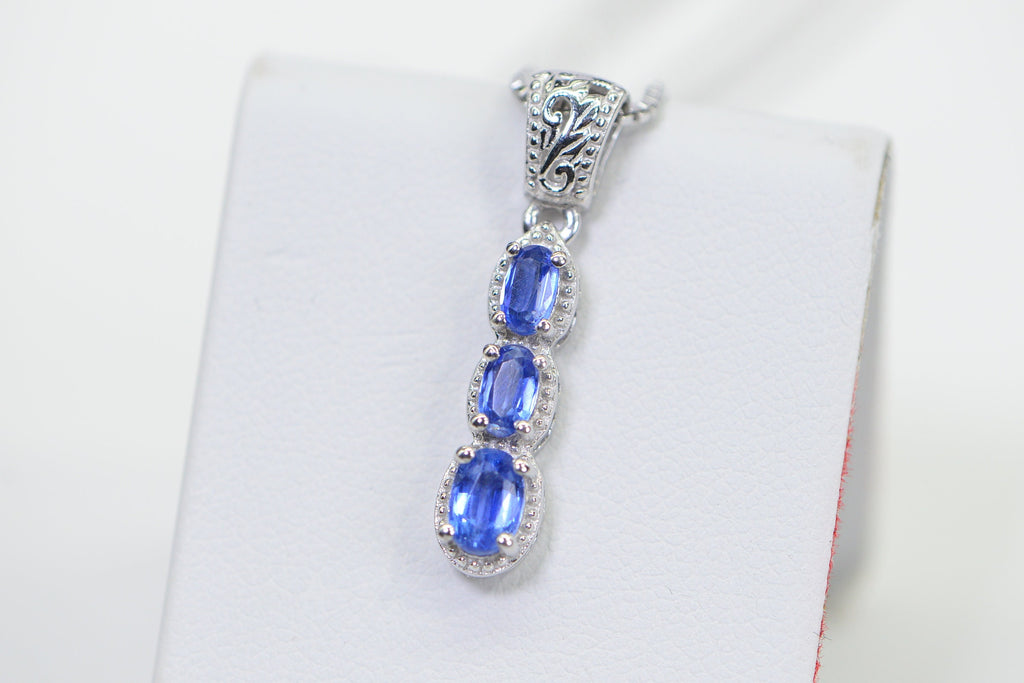 Sapphire Vertical Bar Pendant Necklace: 14K White Gold Over Sterling Silver