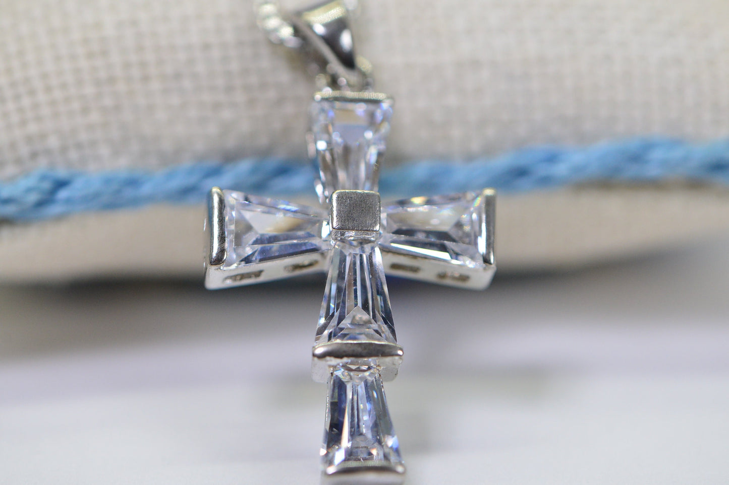 Baguette Diamond Large Cross Sterling Silver Fancy Religious Cross Pendant Necklace