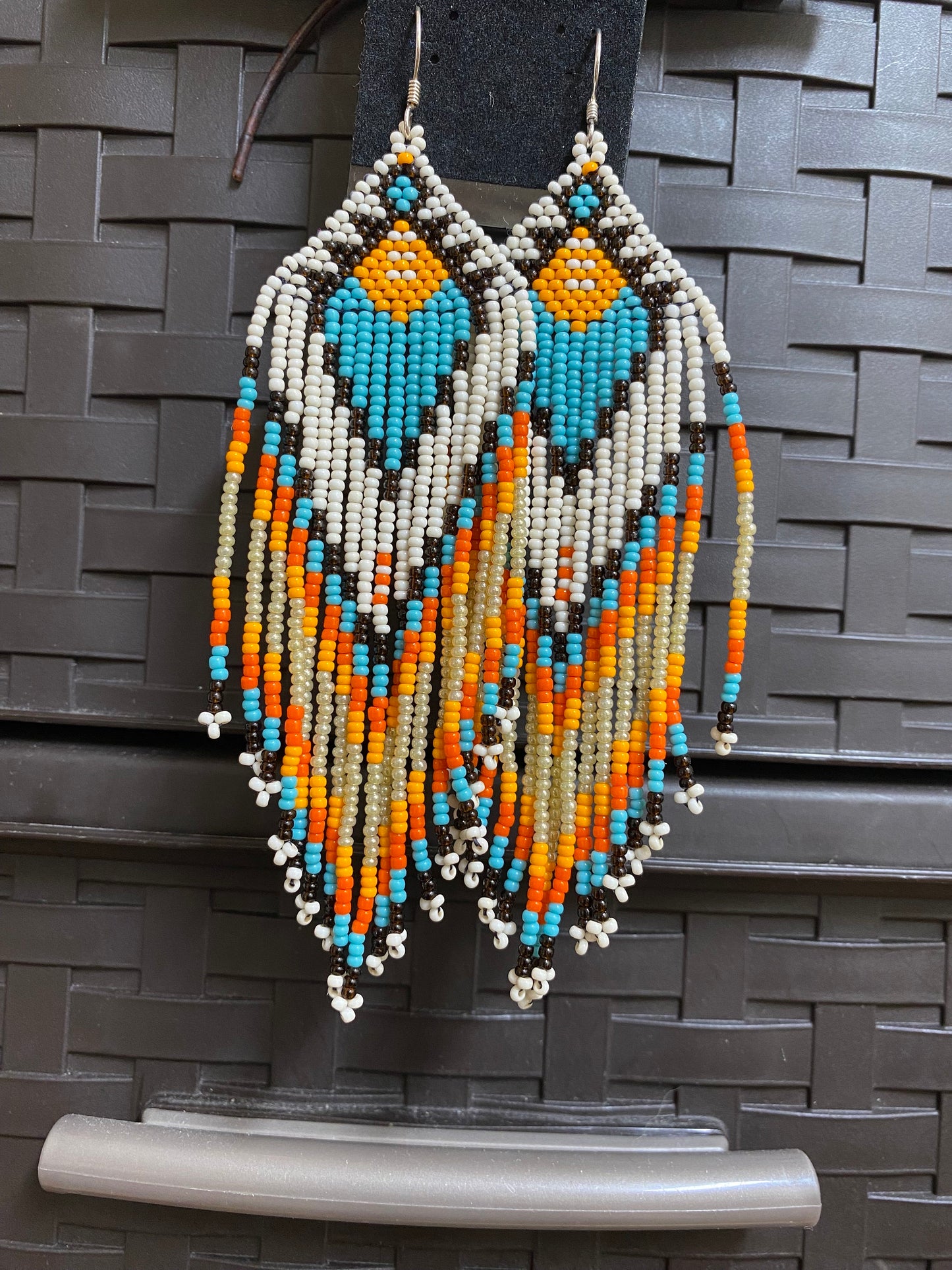 Handmade Seed Bead Fringe Earrings: Long Tassel Multi Color Earrings