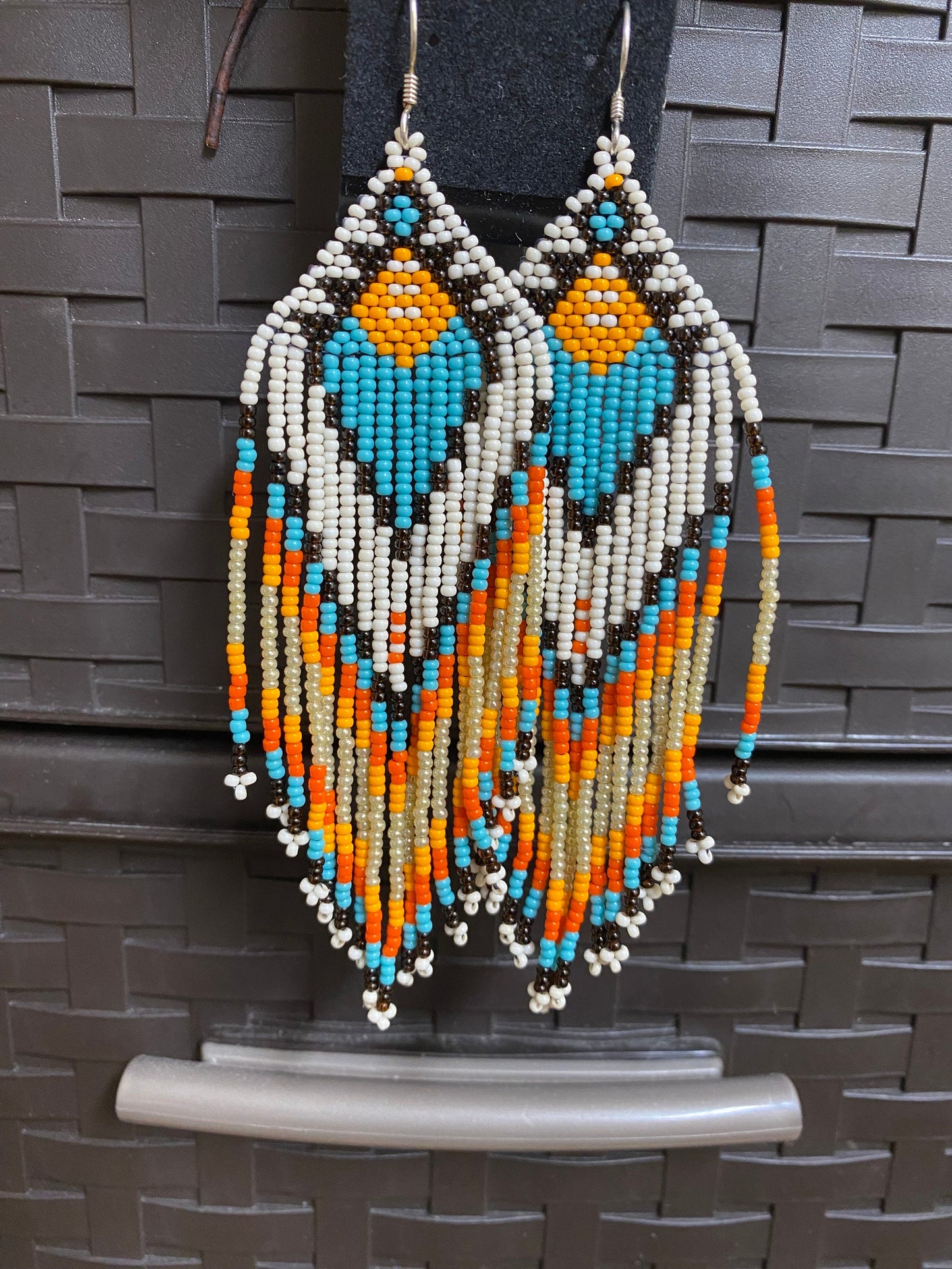 Handmade Seed Bead Fringe Earrings: Long Tassel Multi Color Earrings