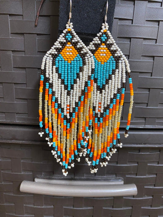 Handmade Seed Bead Fringe Earrings: Long Tassel Multi Color Earrings