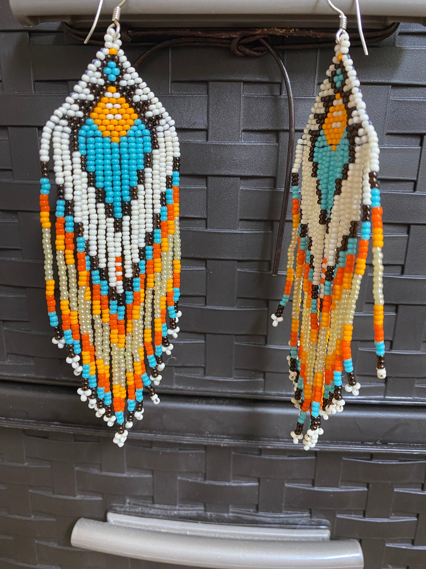 Handmade Seed Bead Fringe Earrings: Long Tassel Multi Color Earrings