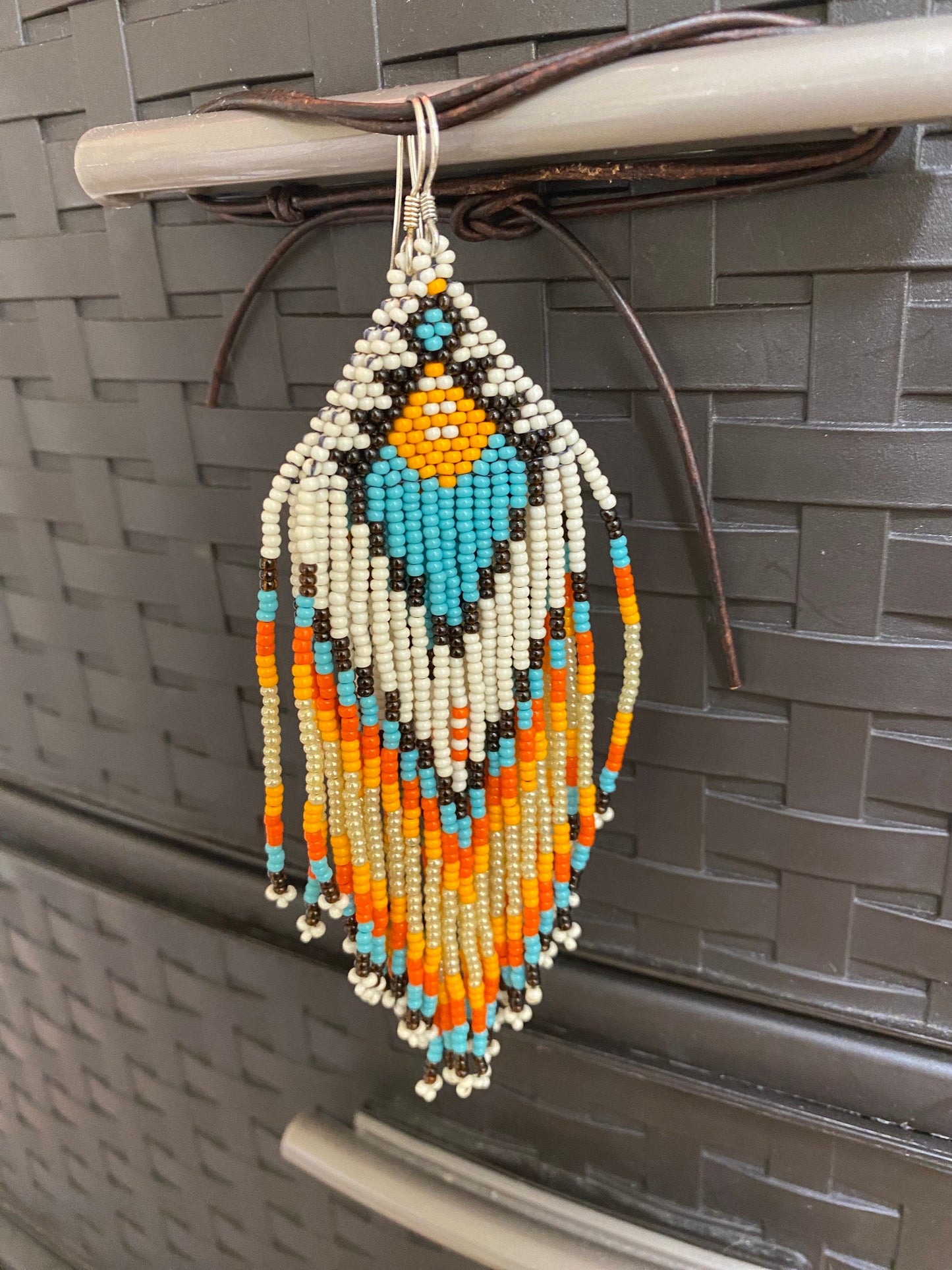 Handmade Seed Bead Fringe Earrings: Long Tassel Multi Color Earrings