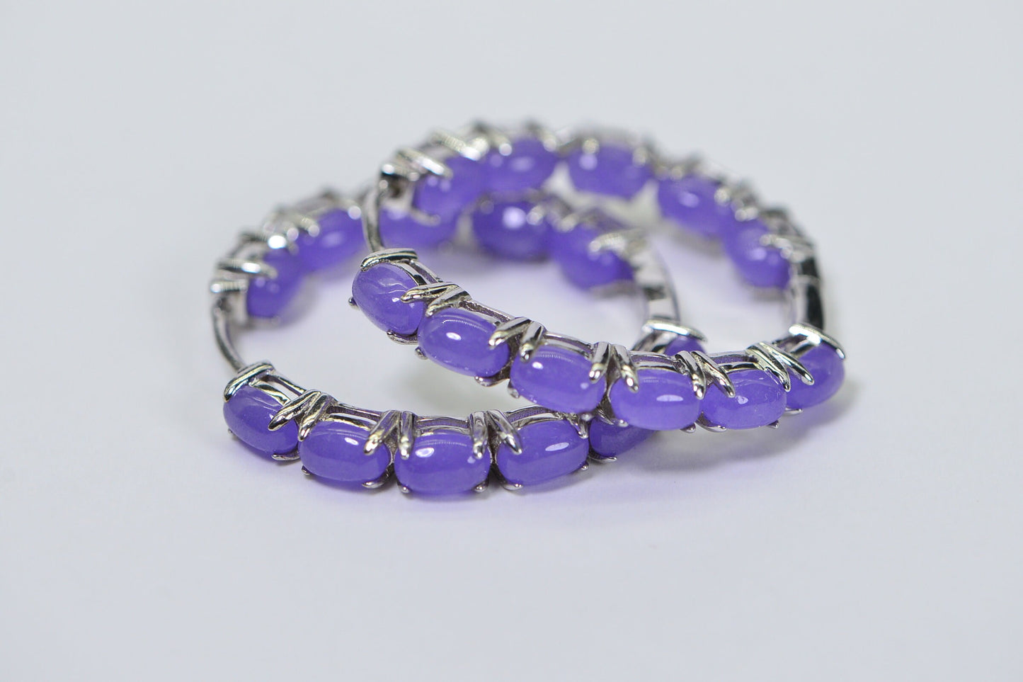 Purple Jade Hoop Earrings: Sterling Silver, Burmese Gemstone