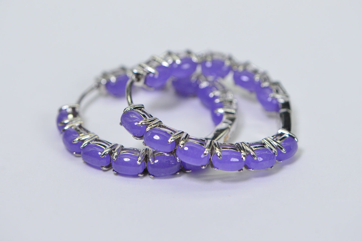 Purple Jade Hoop Earrings: Sterling Silver, Burmese Gemstone