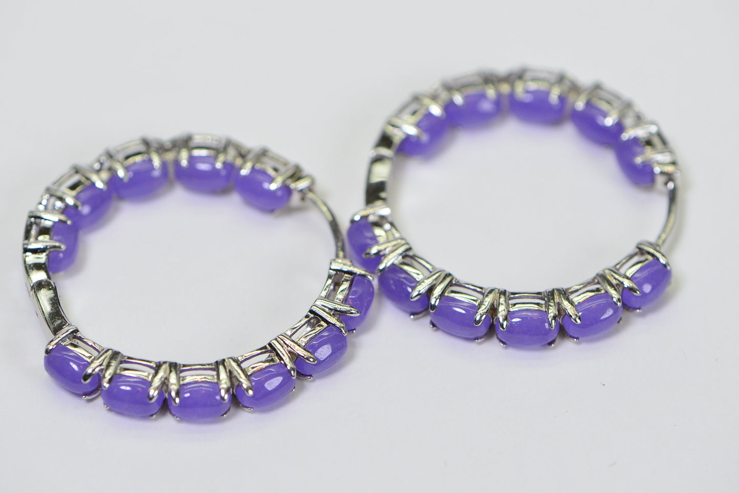Purple Jade Hoop Earrings: Sterling Silver, Burmese Gemstone