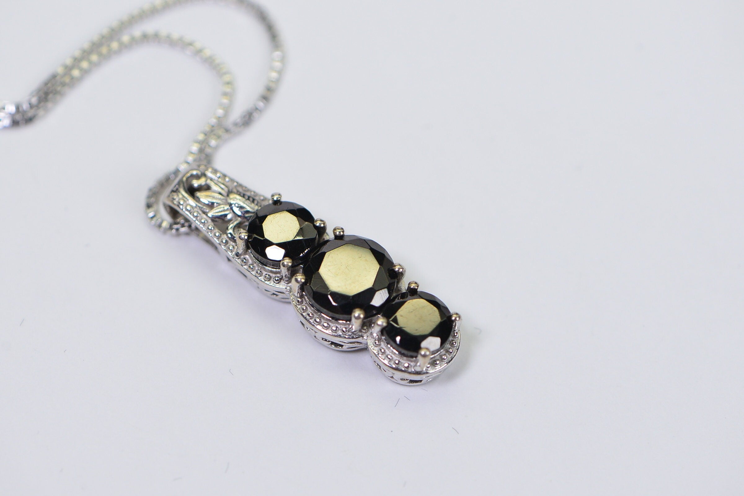 Black Onyx Sterling Silver Pendant: Diamond Cut Trilogy Jewelry