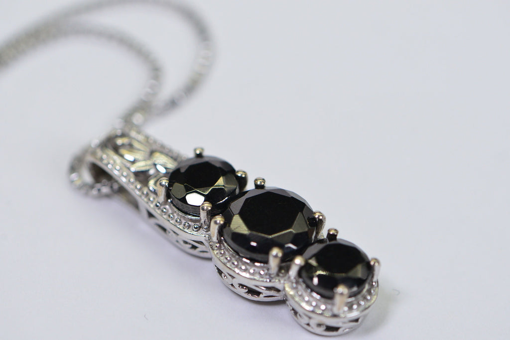 Black Onyx Sterling Silver Pendant: Diamond Cut Trilogy Jewelry