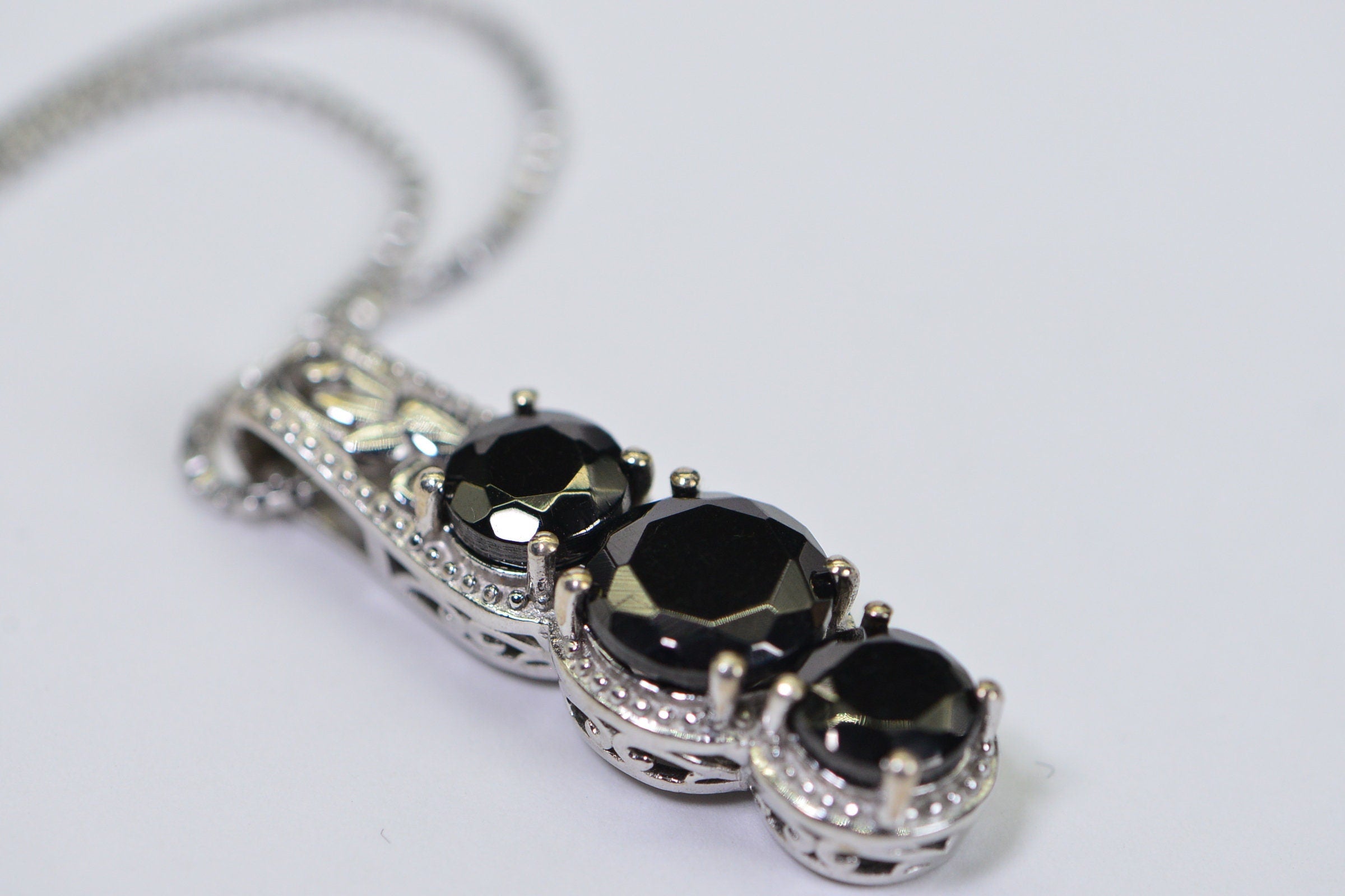 Black Onyx Sterling Silver Pendant: Diamond Cut Trilogy Jewelry