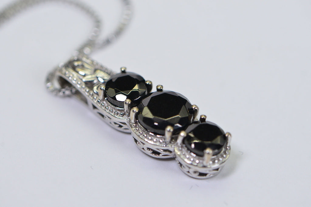 Black Onyx Sterling Silver Pendant: Diamond Cut Trilogy Jewelry
