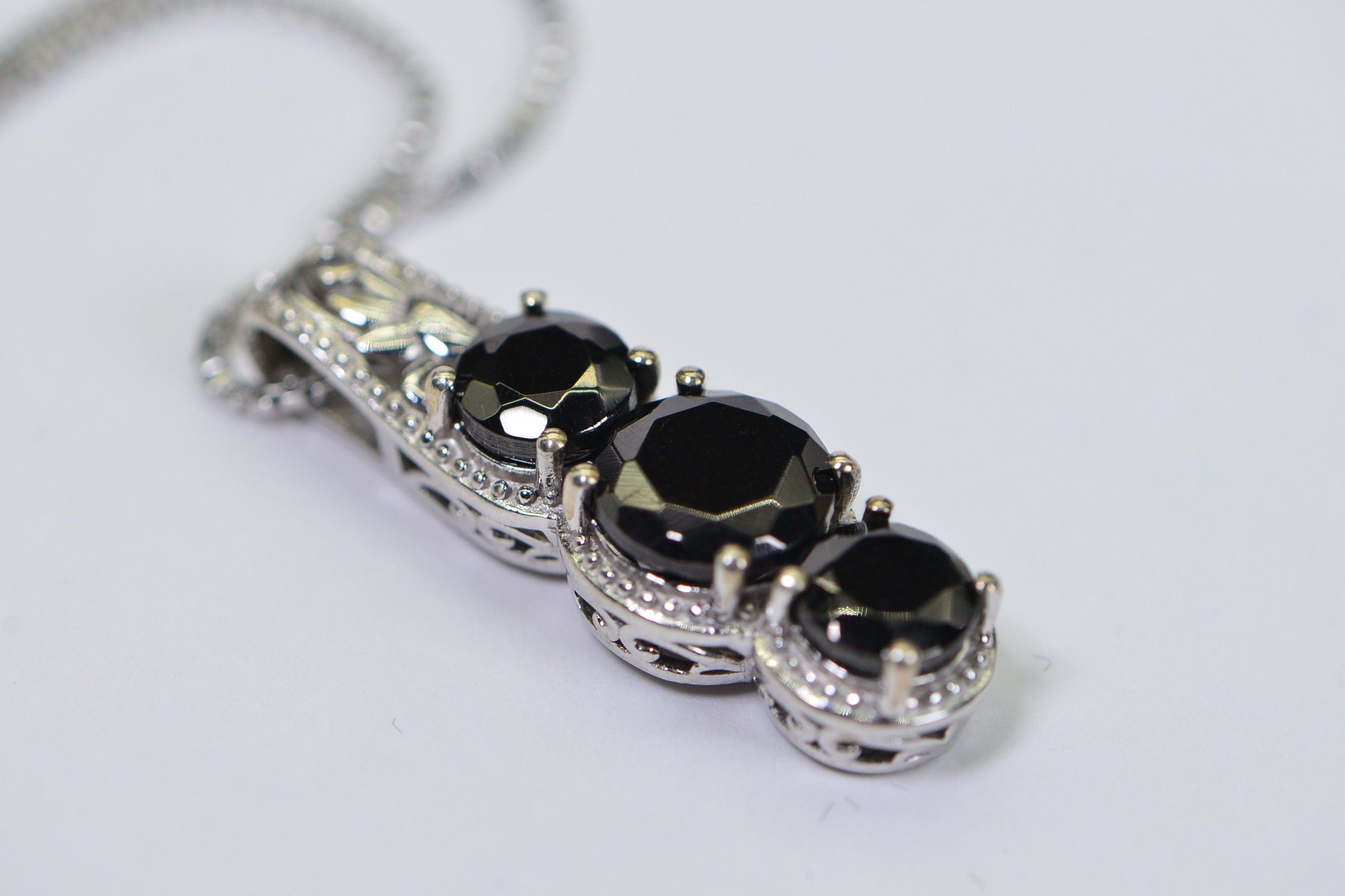 Black Onyx Sterling Silver Pendant: Diamond Cut Trilogy Jewelry