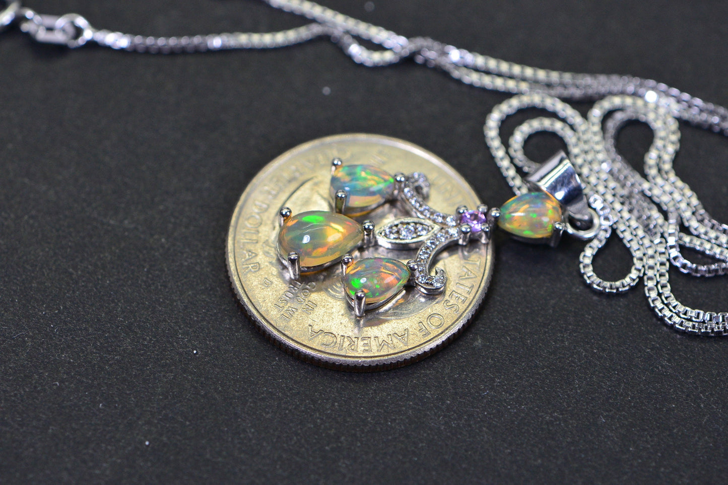 Ethiopian Welo Opal Sterling Silver Pendant Necklace, Garnet Diamond Accent