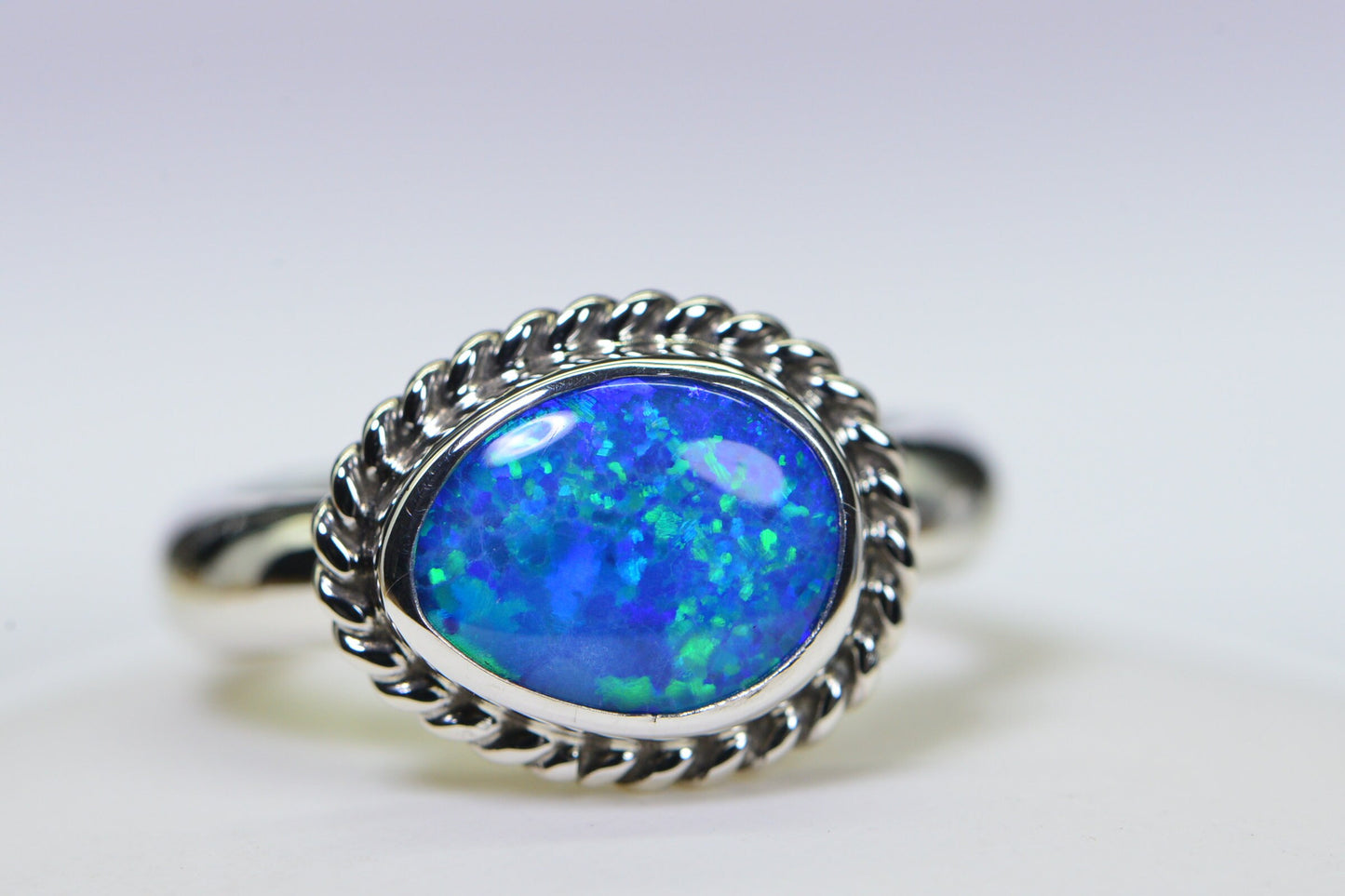 Australian Blue Opal Ring Sterling Silver
