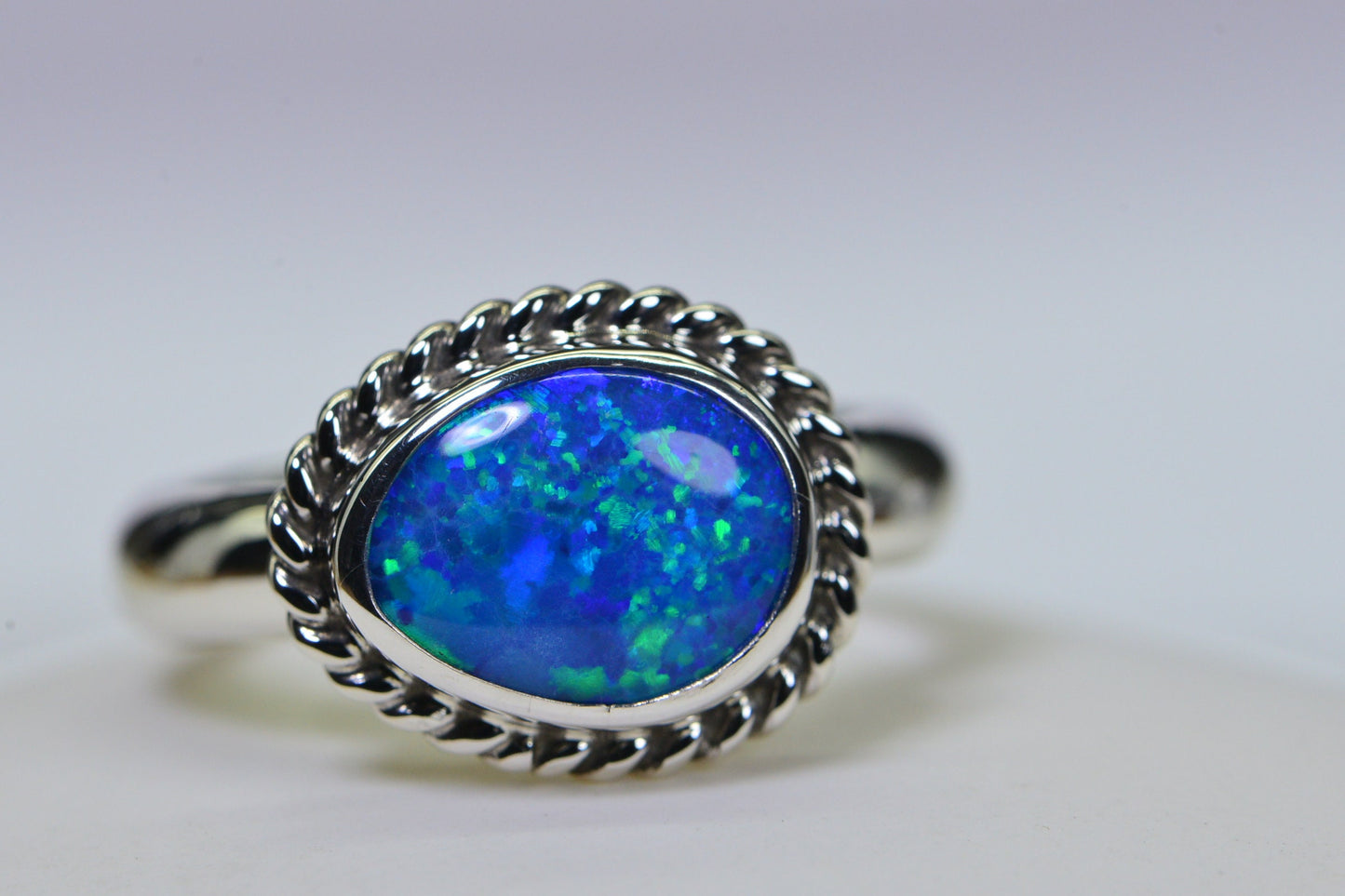 Australian Blue Opal Ring Sterling Silver