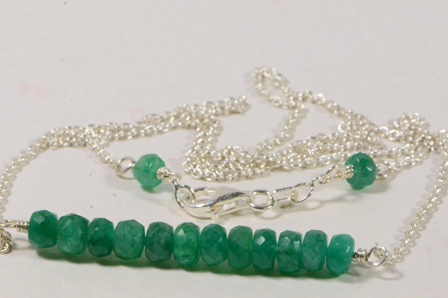 Natural Emerald Bar Necklace Wire wrapped Sterling Silver  Birthstone For May