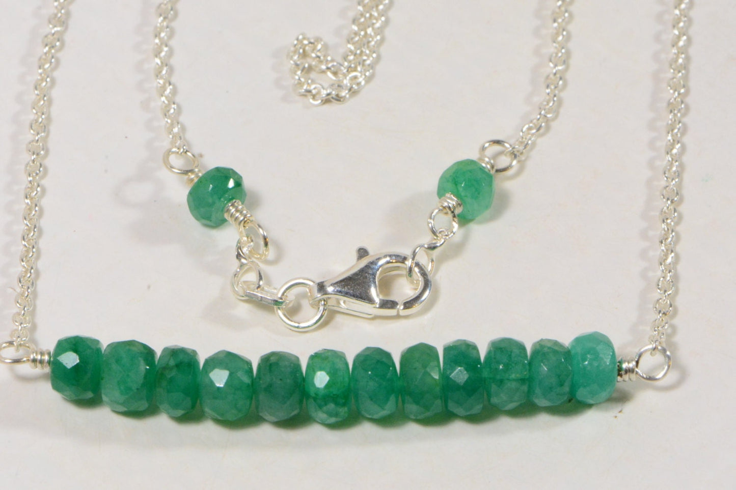 Natural Emerald Bar Necklace Wire wrapped Sterling Silver  Birthstone For May