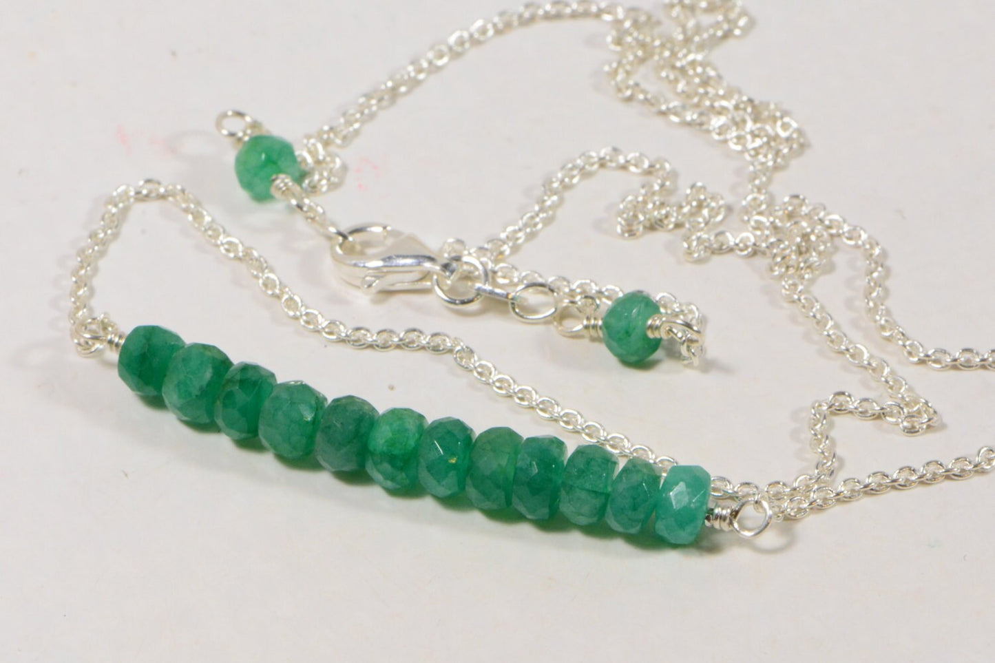 Natural Emerald Bar Necklace Wire wrapped Sterling Silver  Birthstone For May