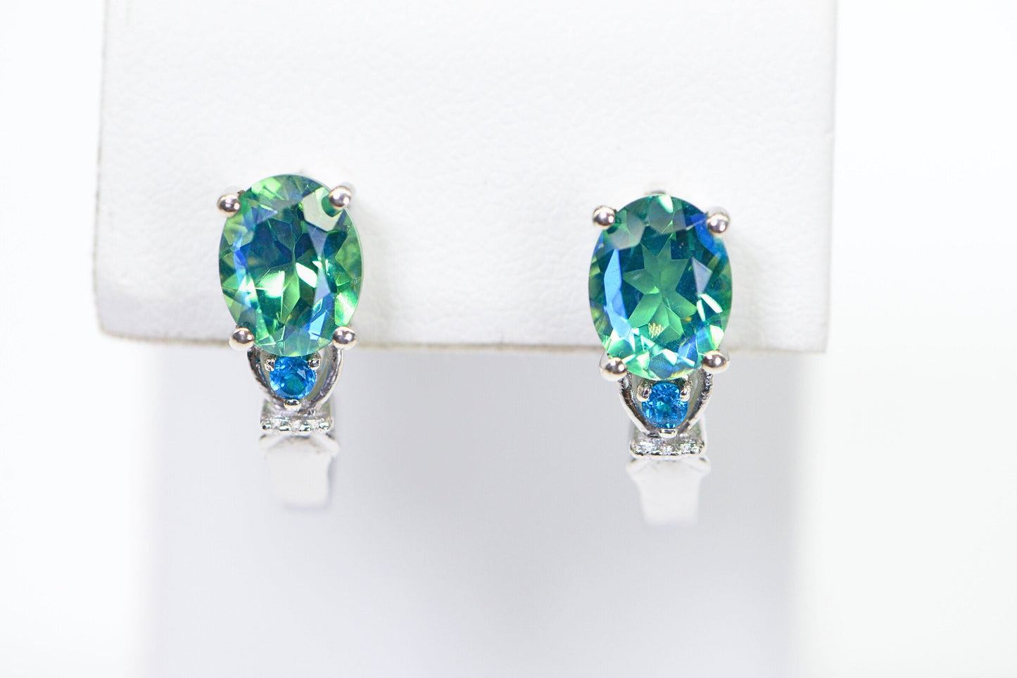 Apatite Peacock Quartz Earrings: 14K White Gold Over Sterling Silver Studs
