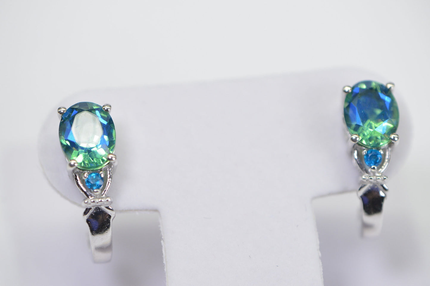 Apatite Peacock Quartz Earrings: 14K White Gold Over Sterling Silver Studs