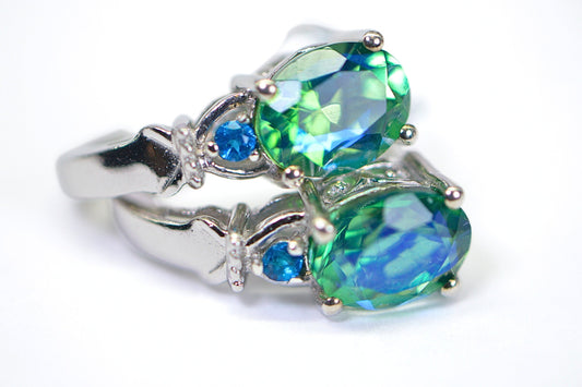 Apatite Peacock Quartz Earrings: 14K White Gold Over Sterling Silver Studs