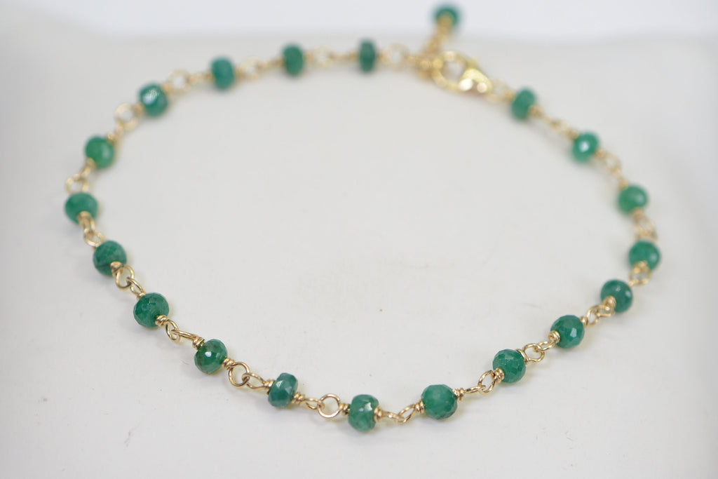 Natural Emerald Bracelet Genuine 14K Gold Gemstone Jewelry