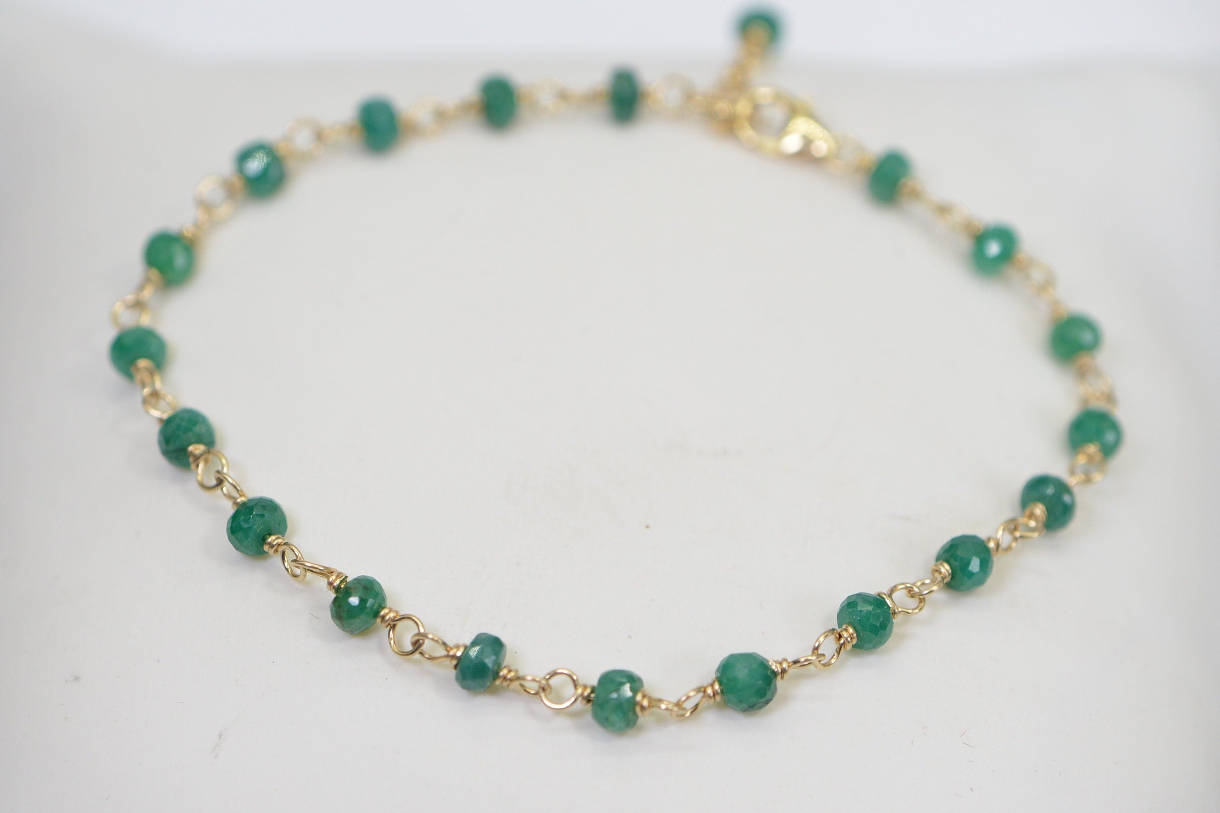 Natural Emerald Bracelet Genuine 14K Gold Gemstone Jewelry