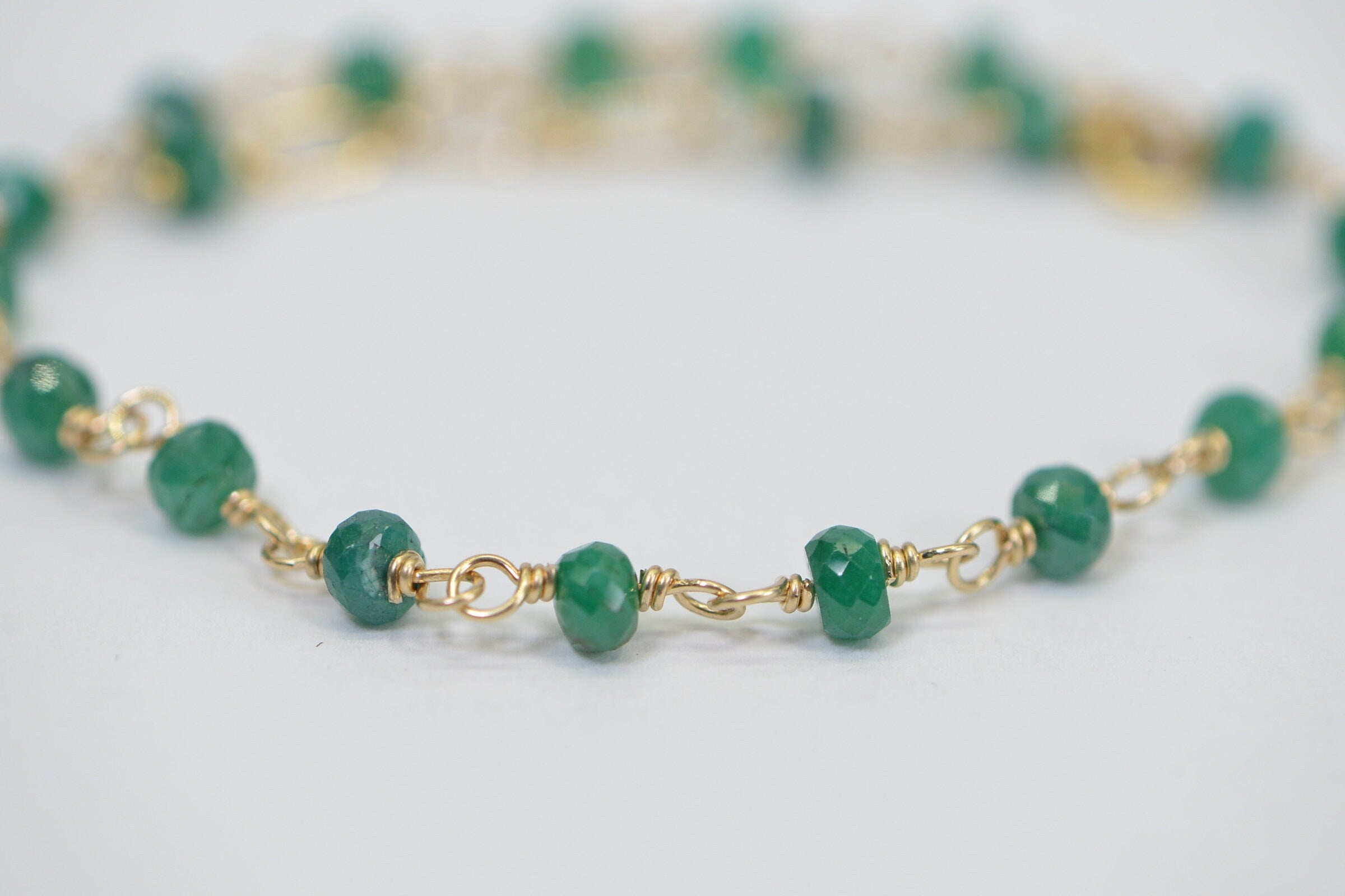 Natural Emerald Bracelet Genuine 14K Gold Gemstone Jewelry