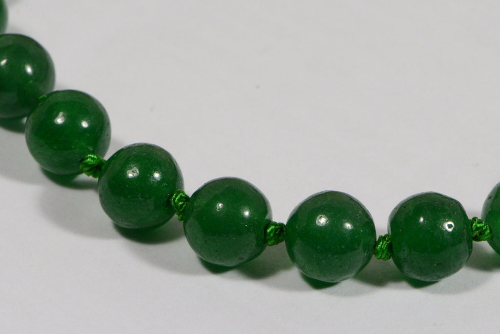 Green Jade Knotted Bracelet: Natural Gemstone Jewelry, Sterling Silver Clasp