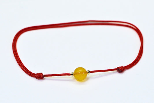 Yellow Burma Jade Bracelet: 14K Gold Beads, Red String of Fate