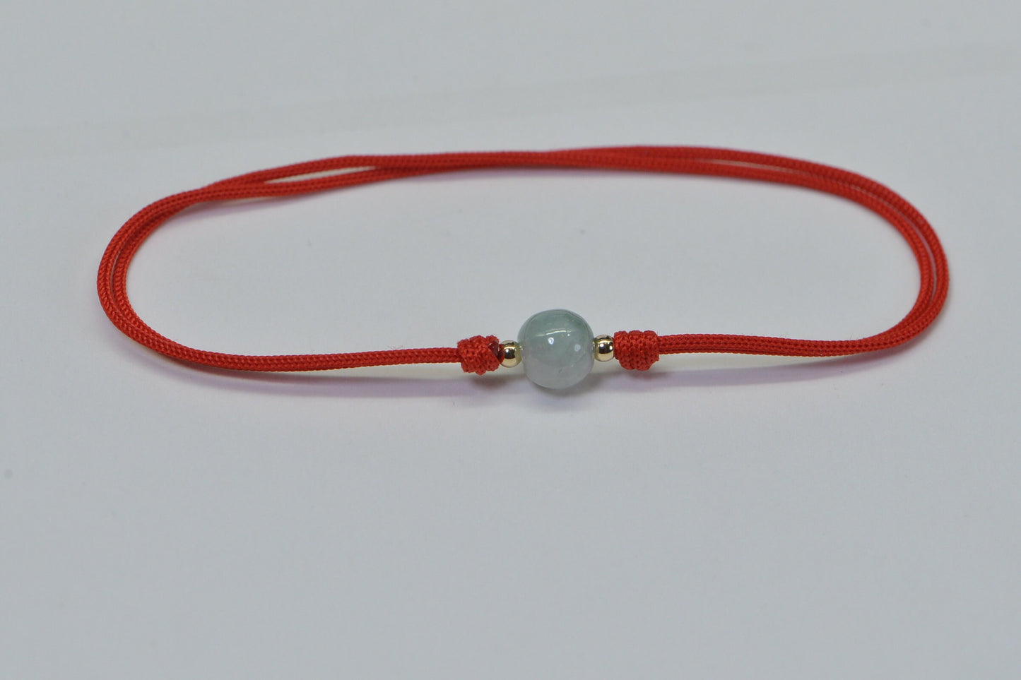 Ice Green Burma Jade Bracelet: 14K Gold Beads, Red String of Fate