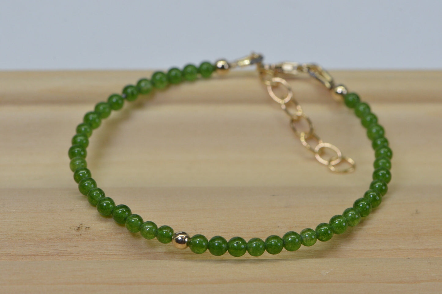 Apple Green Jade Bracelet: 14K Gold-Filled, Tiny Bead Handmade Jewelry