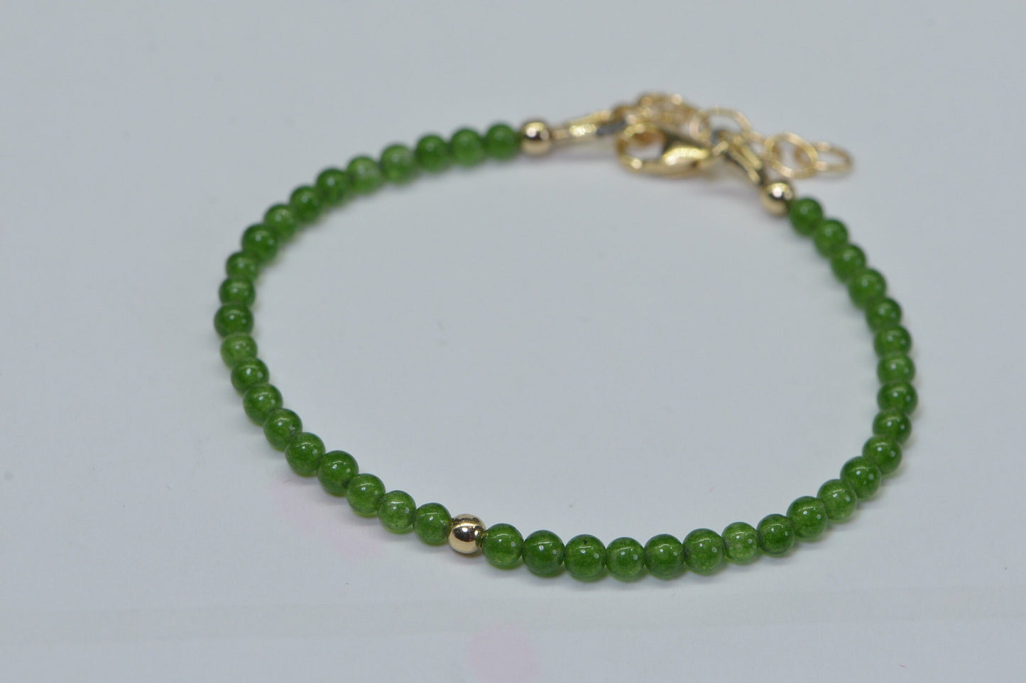 Apple Green Jade Bracelet: 14K Gold-Filled, Tiny Bead Handmade Jewelry