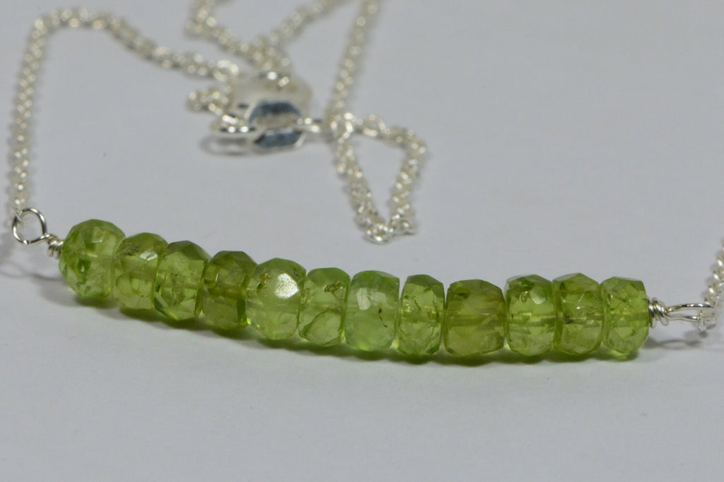Peridot Bar Necklace: Sterling Silver Wire Wrapped Gemstone Jewelry