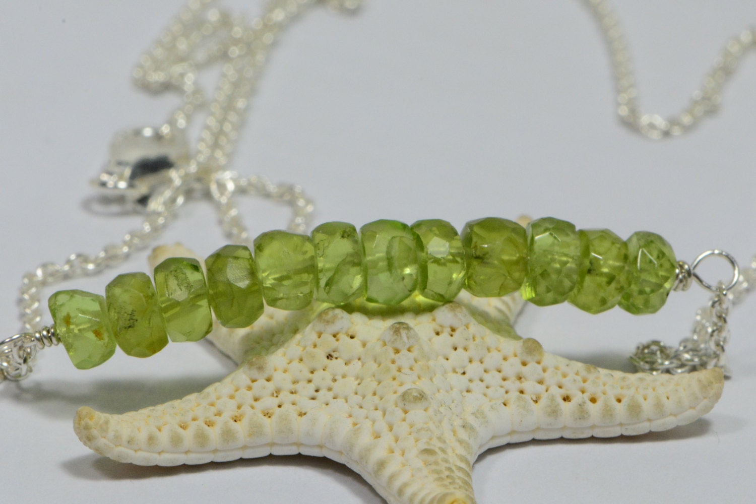 Peridot Bar Necklace: Sterling Silver Wire Wrapped Gemstone Jewelry