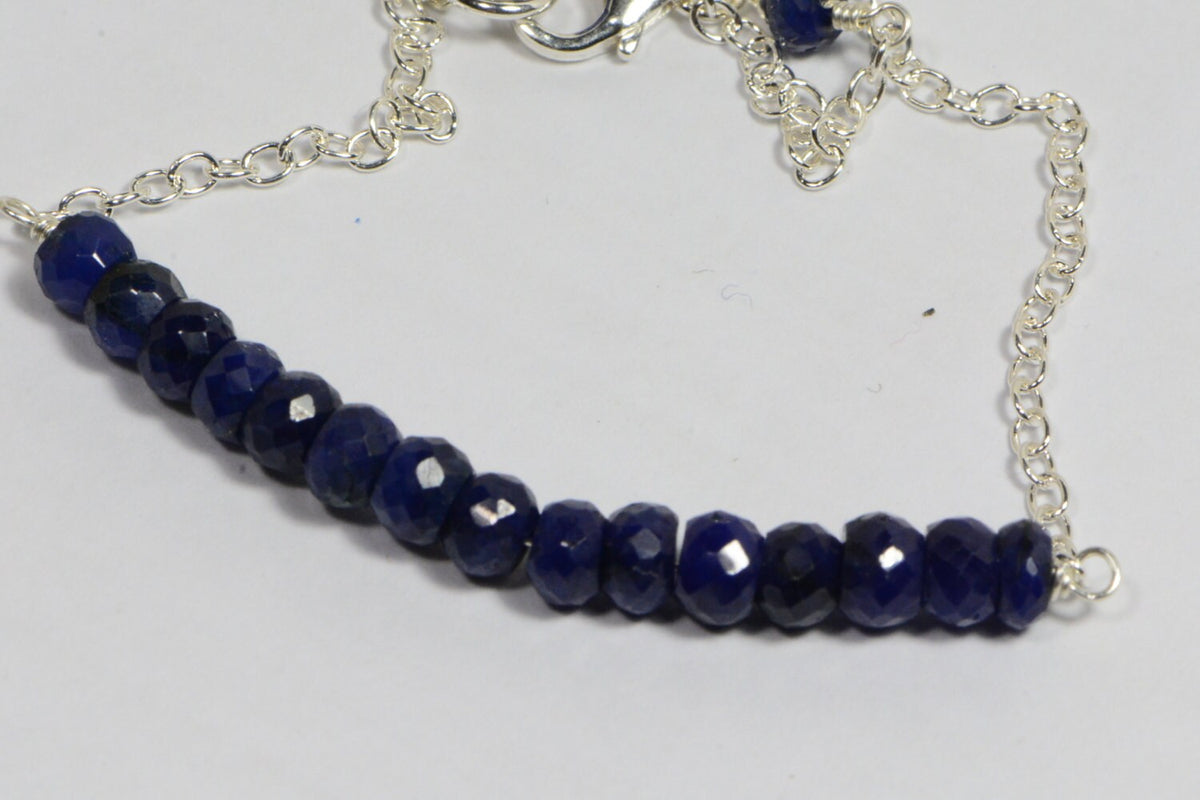 Sapphire Necklace: Sterling Silver Faceted Rondelle Gemstone Jewelry