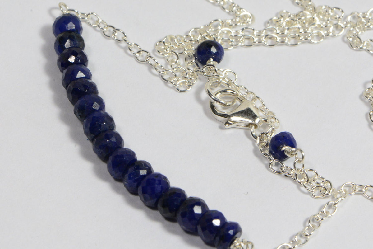 Sapphire Necklace: Sterling Silver Faceted Rondelle Gemstone Jewelry