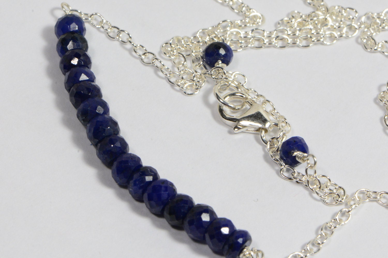 Sapphire Necklace: Sterling Silver Faceted Rondelle Gemstone Jewelry
