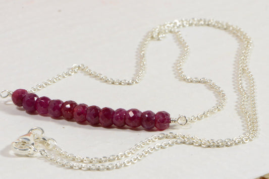 Handmade Ruby Bar Necklace: Sterling Silver Gemstone Jewelry