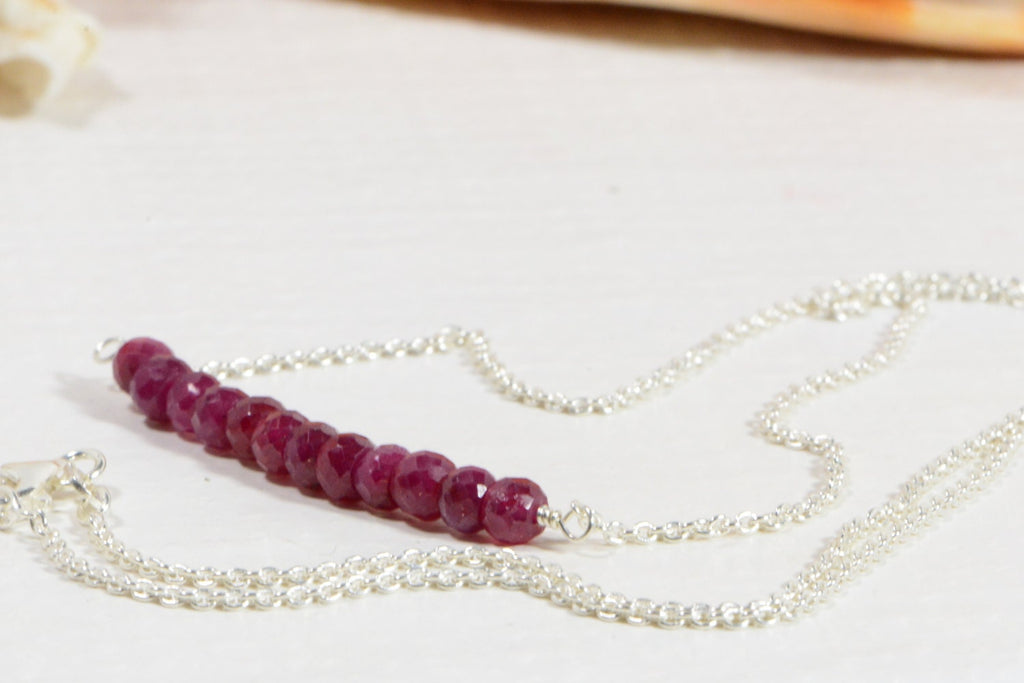 Handmade Ruby Bar Necklace: Sterling Silver Gemstone Jewelry