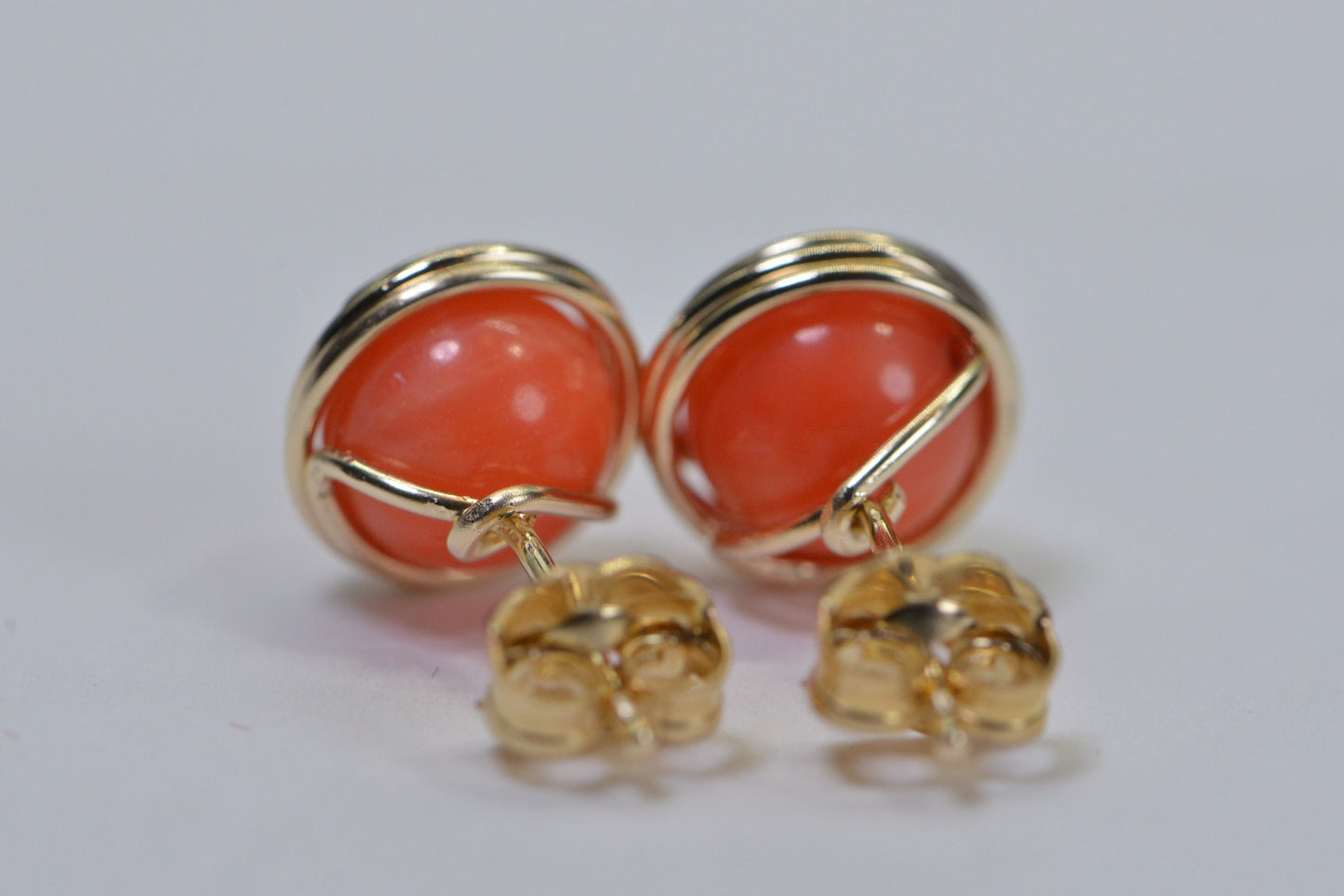 Coral Stud Earrings: Salmon Pink, 14K Gold Filled, Tiny Post