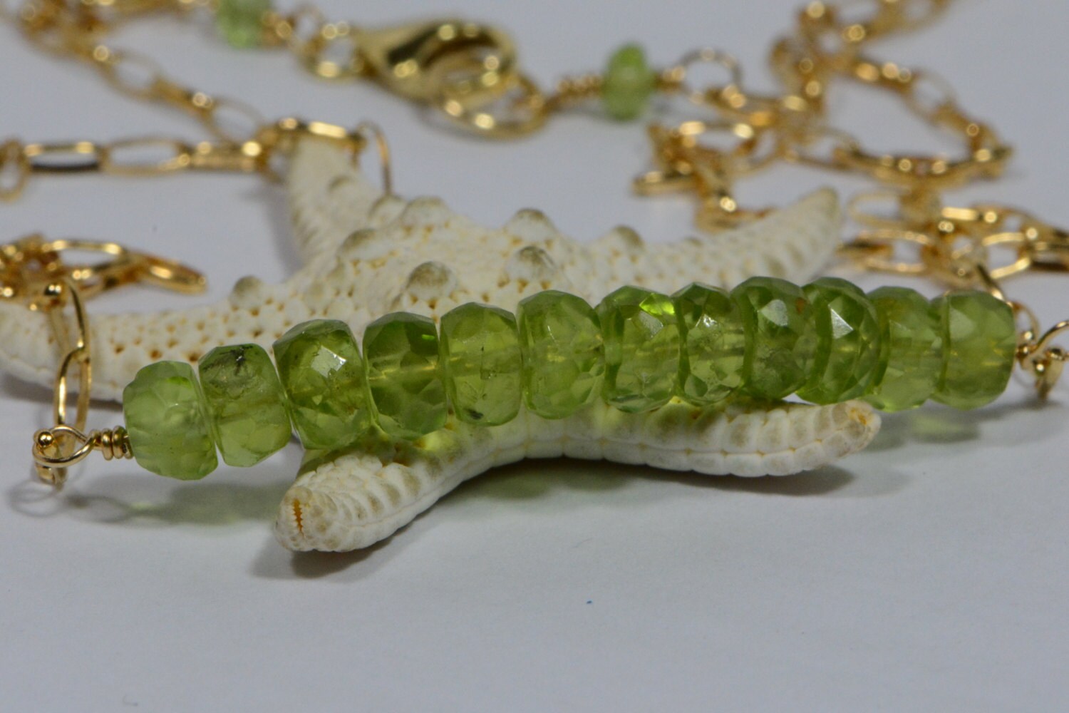 Raw Peridot Bar Necklace Wire Wrapped On 14K Gold Filled  Birthstone Jewelry