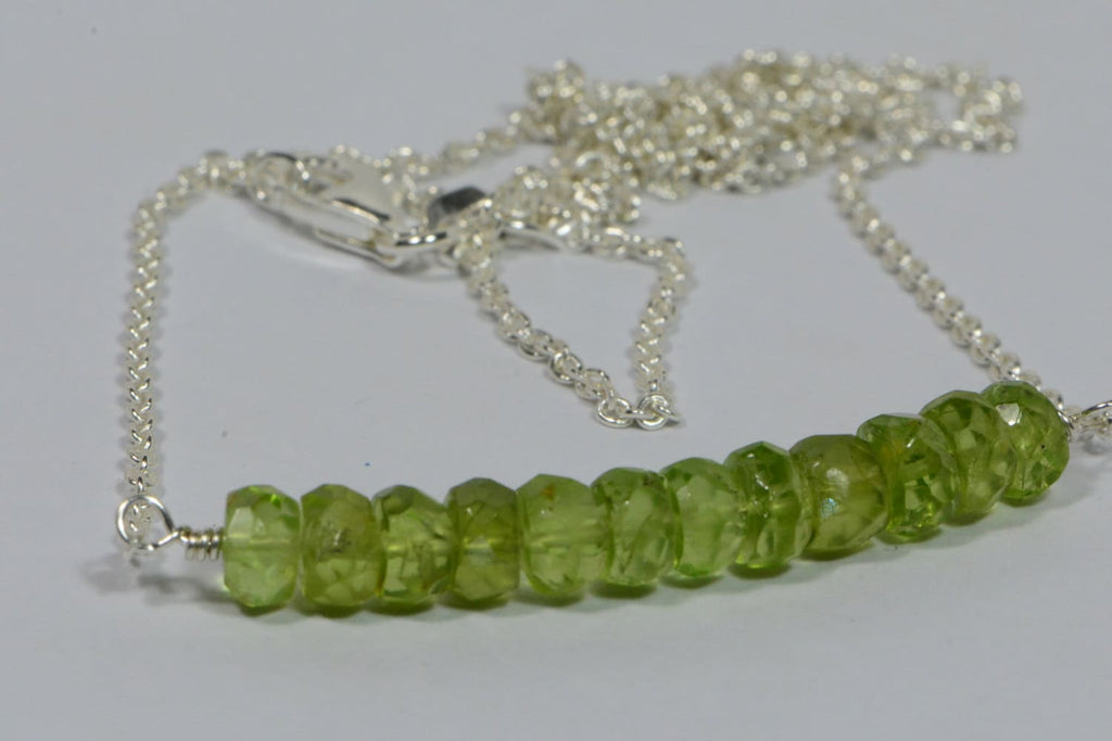 Peridot Bar Necklace: Sterling Silver Wire Wrapped Gemstone Jewelry