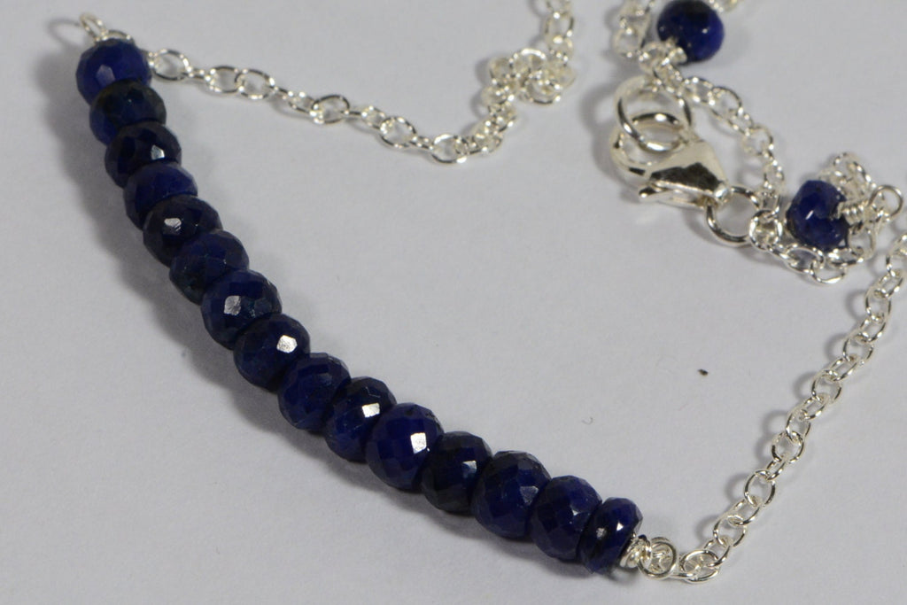 Sapphire Necklace: Sterling Silver Faceted Rondelle Gemstone Jewelry